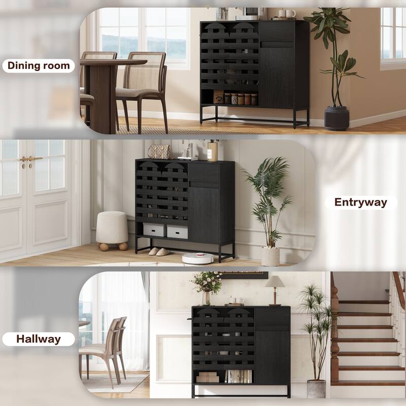 44.3"Sideboard Cabinet With Storage,Coffee Bar Console Table With Storage,Storage Cabinet With Arched Lattice Doors And Drawer