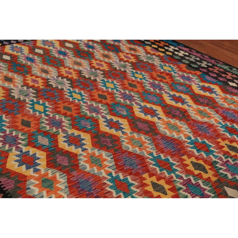 All-Over Geometric Kilim Area Rug Hand-Woven Wool Carpet - 8'11"x 11'5"