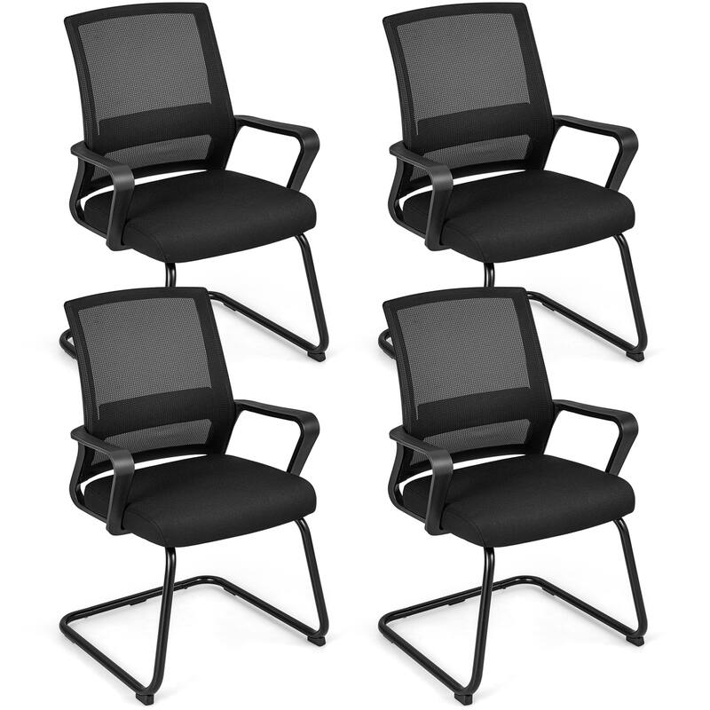 Gymax Office Mesh Chair Set of 4 Upholstered Guest Conference Chair - Black