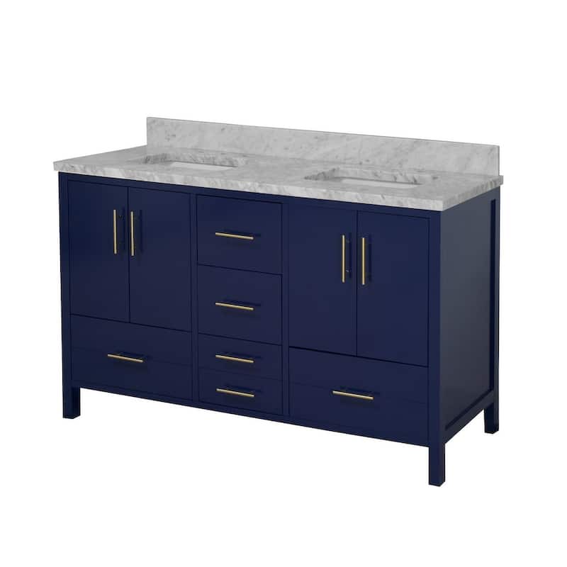 KitchenBathCollection California 60" Double Bathroom Vanity with Carrara Marble Top