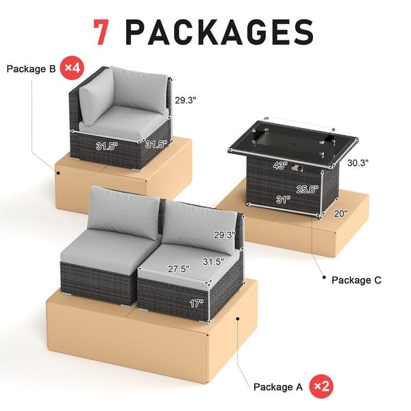 dimension image slide 4 of 5, FINCATI Outdoor High-back Wicker Patio Sectional Set, 500 lbs Luxury Oversized Conversation Set, Spacious Couch Set