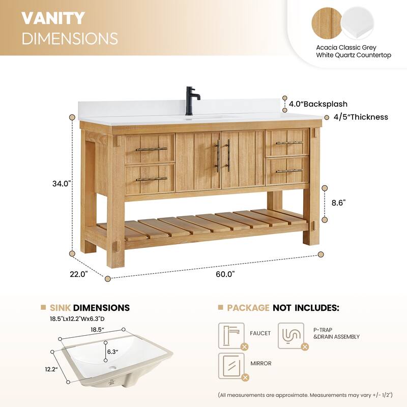 Paris Bath Vanity, Quartz Stone Top without Mirror