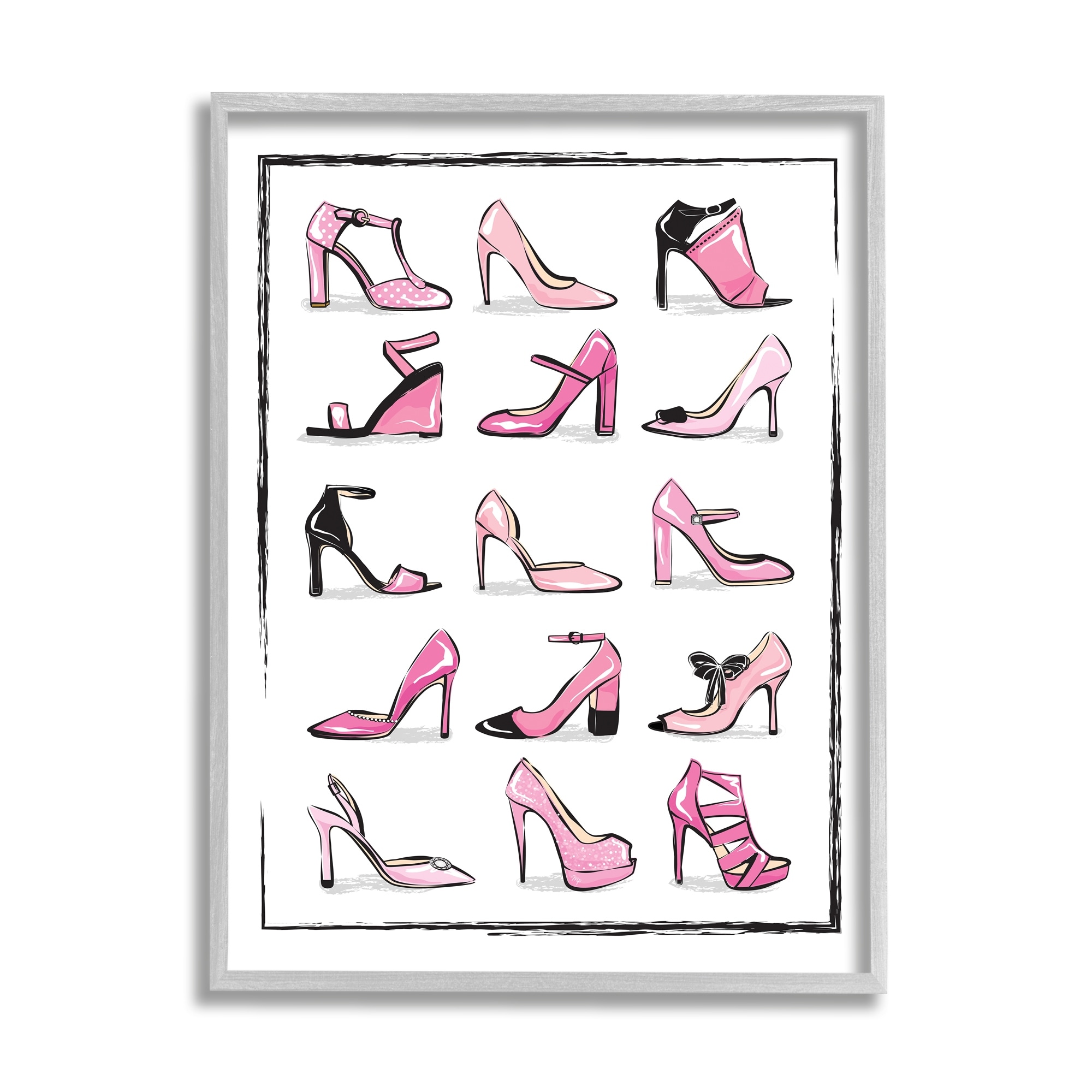 Stupell Pink Heels Lined Up Women's Glam Shoes Framed Wall Art