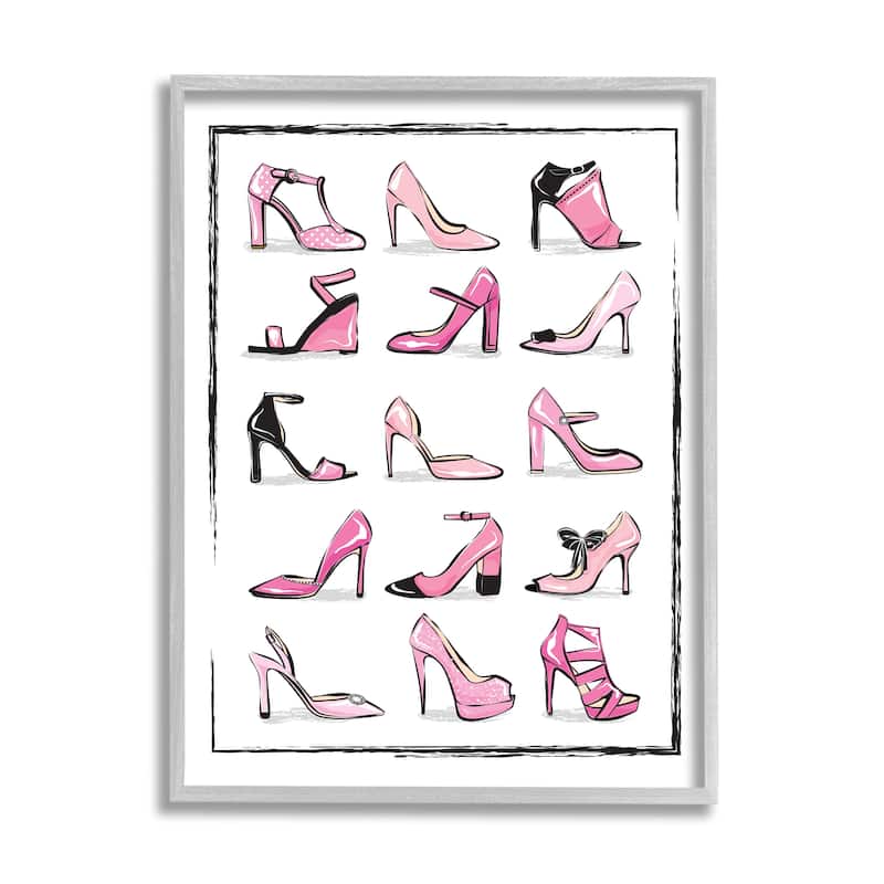 Stupell Pink Heels Lined Up Women's Glam Shoes Framed Wall Art