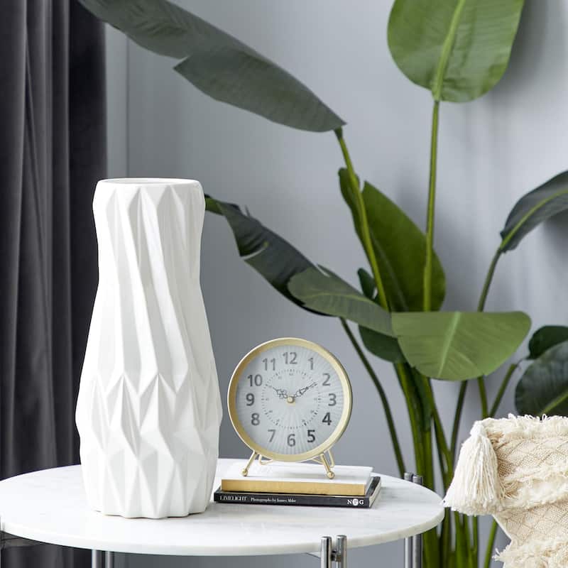 Ceramic Geometric Decorative Vase - White - Roche River Decor