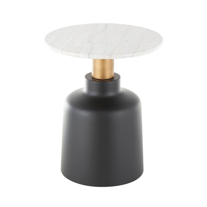 Black Metal Pedestal Coffee Table with Faux White Marble Top