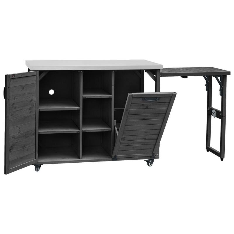78.3" Outdoor Kitchen Island with Extendable Table, Trash Can Storage and Stainless Steel Top for BBQ Cooking