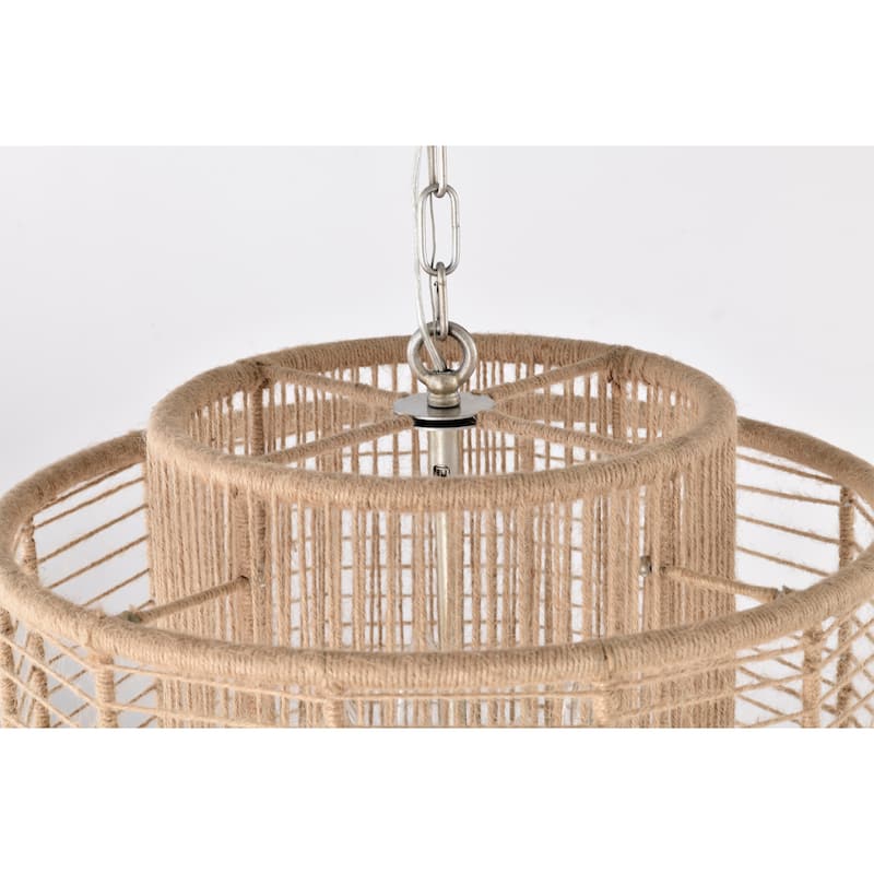 Nessale 18 Inch Jute Design Chandelier with 4 Light - N/A
