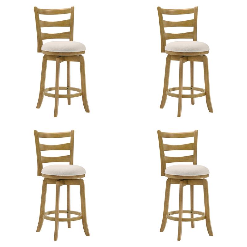Melindra White Boucle Swivel Bar Stool, Upholstered Counter Stool with Solid Wood Legs - Set of 4 - Amber Glow - Counter Height