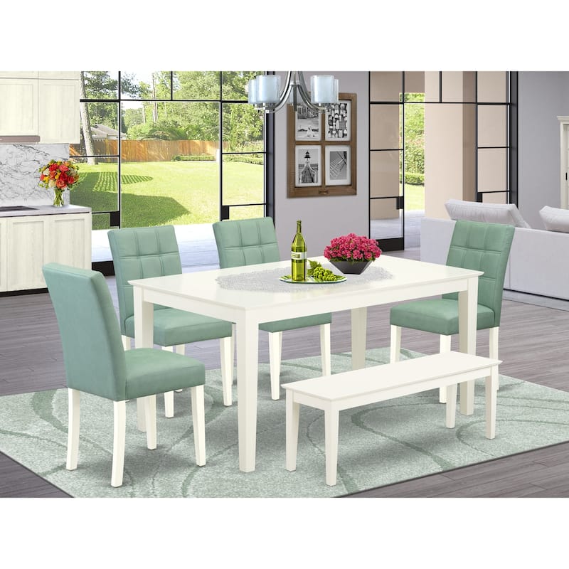 East West Furniture Dining Set Contains a Rectangle Dining Table and Chairs, Linen White (Pieces Options) - CAAS6-LWH-43