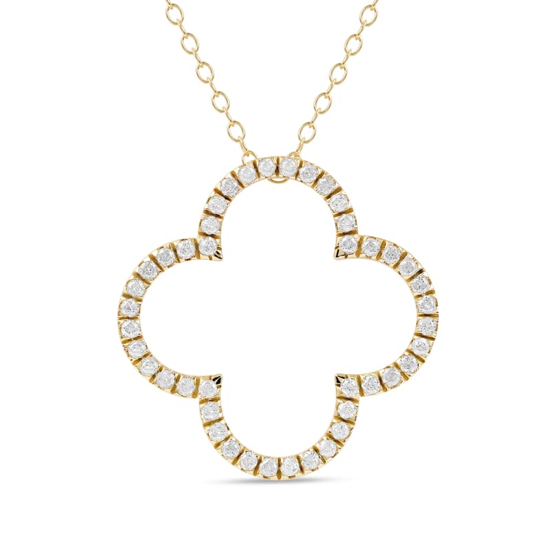 1/6ct - 1ct TDW Diamond 14K Gold Open Clover Pendant Necklace for Women