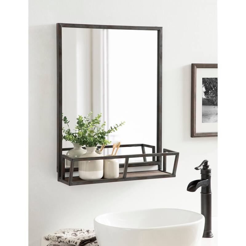 Kate and Laurel Jackson Rustic Black Metal Organizer Mirror With Shelf - 22x29
