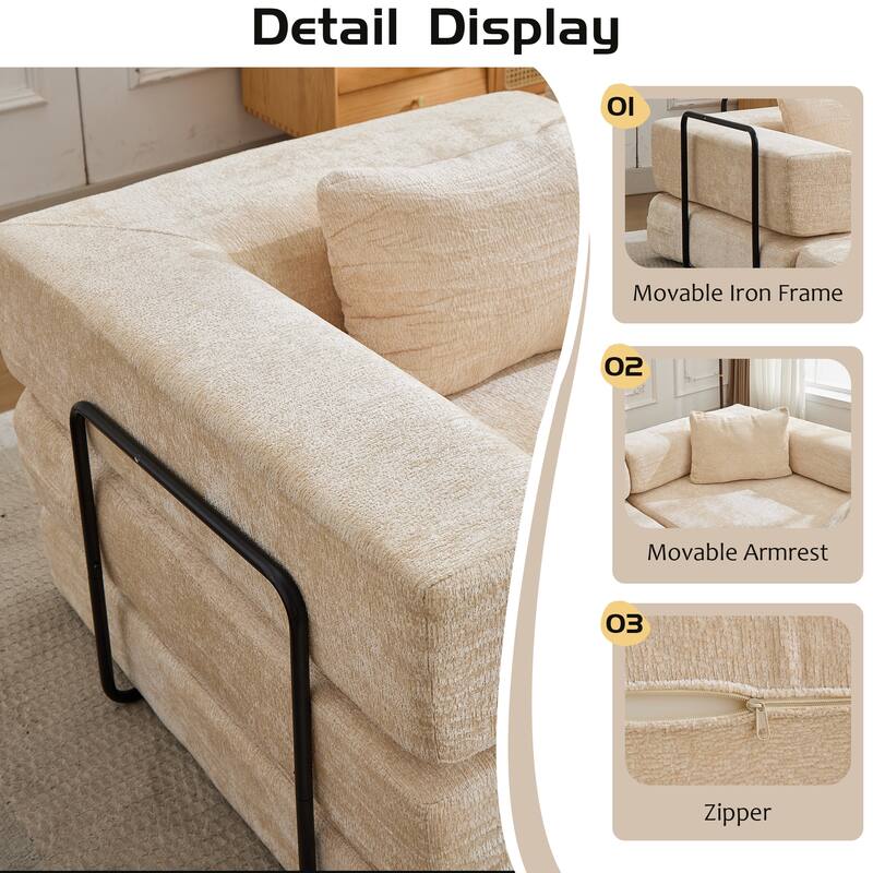 Free Combination Lazy Folding Sectional Sofa Chenille Modular Sleeper Sofa Bed Floor Standing Compression Mattress