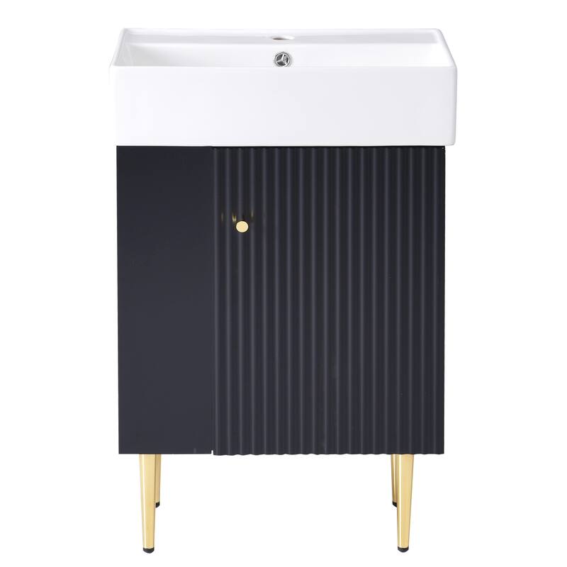 Roomfitters 21.6" Bathroom Vanity with Ceramic Sink, Combo Storage Cabinet with Left Side Organizer