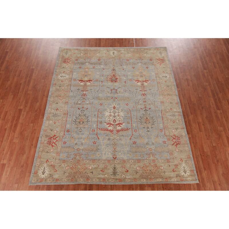 Hand Knotted Oriental 100% Wool Carpet Transitional All-Over Greys & Charcoal Oushak Area Rug - 9' 10'' X 8' 0''
