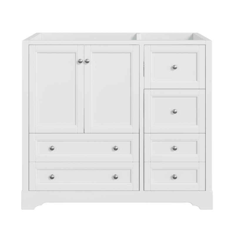 36inch Bathroom Vanity without Sink,Solid Wood Freestanding Bathroom Vanities with 4 Storage Drawers and Shelf - White