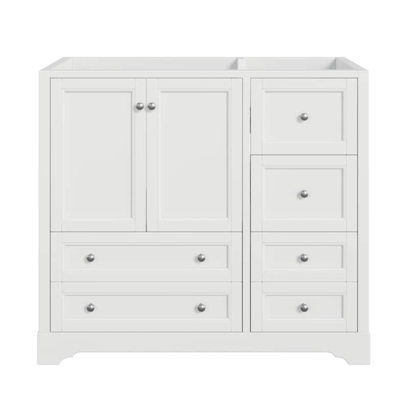 Roomfitters 36 Inch Bathroom Vanity without Sink, Solid Wood Freestanding Cabinet with 4 Drawers and Shelf - White