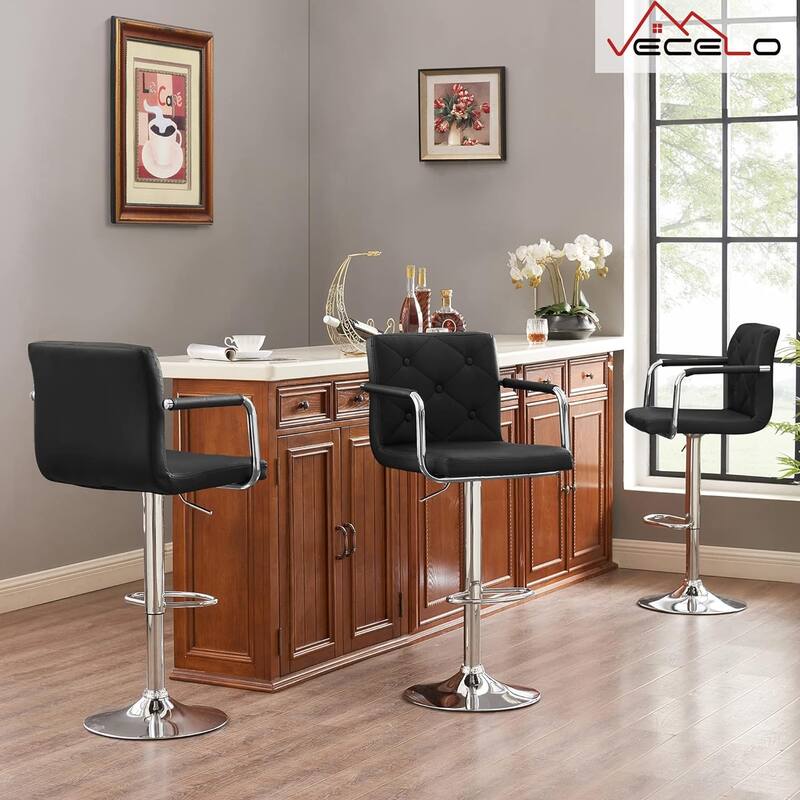 Javlergo Adjustable Height Swivel Bar Stools PU Leather with Back and Armrest, Set of 4 Barstools