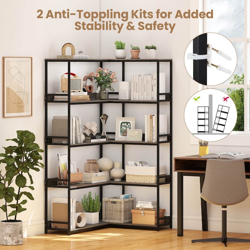 Costway Corner Bookshelf 5-Tier L-Shaped Bookcase 71" Tall Etagere - See Details
