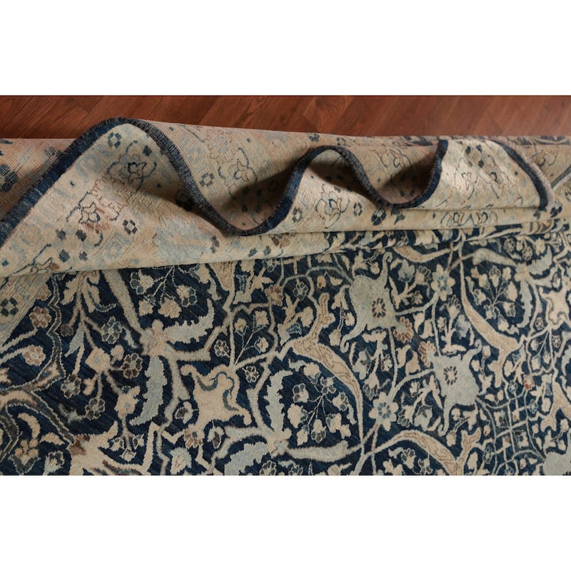 Hand Knotted Oriental 100% Wool Carpet Traditional All-Over Navy Blue & Blues Ziegler Area Rug - 9' 9'' X 8' 3''