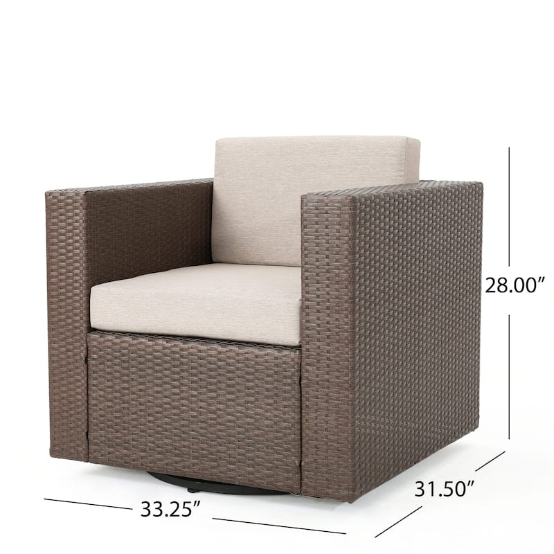 Puerta Outdoor 4-piece Wicker Swivel Chair Set with Square Firepit by Christopher Knight Home