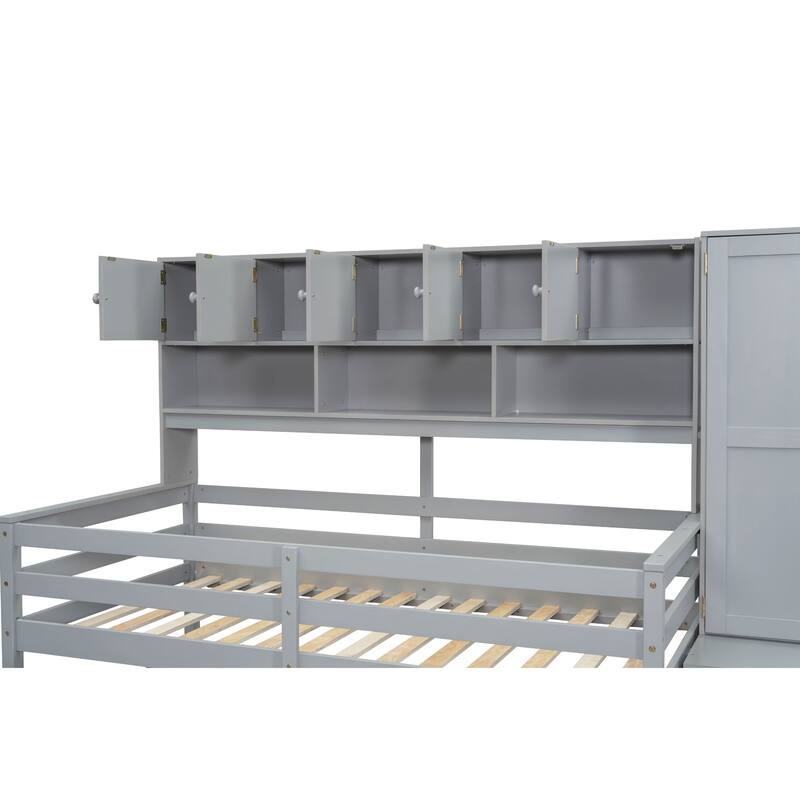 Twin Size Loft Bed with Storage, Desk, Drawers, and Shelves, Gray
