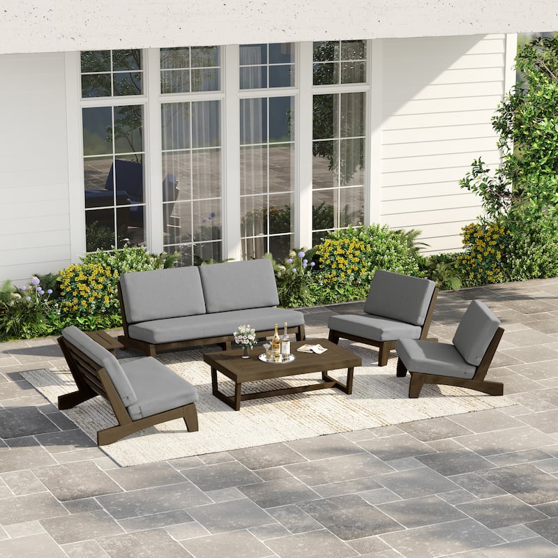 Casual Large Teak Outdoor Patio Conversation Set