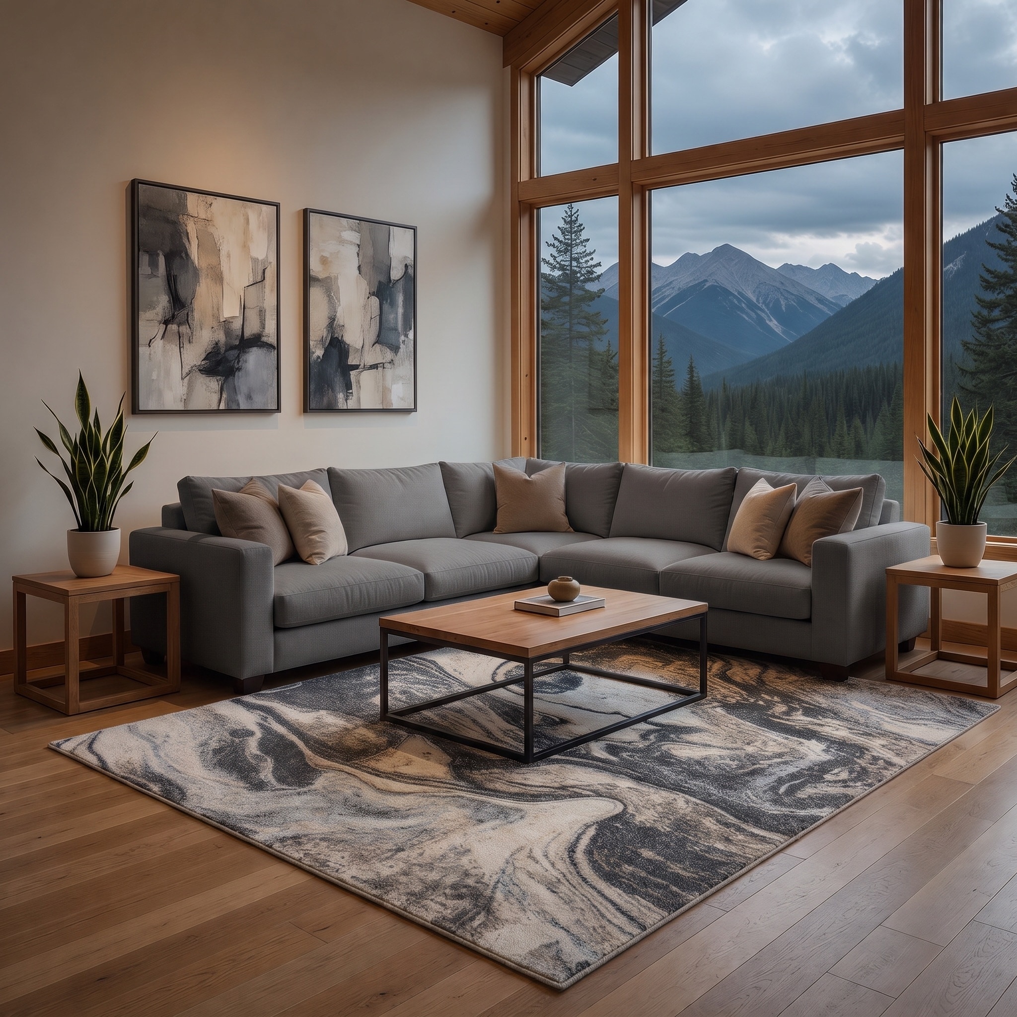 MDA Rugs Fresco Collection Beige/Grey Abstract Area Rug