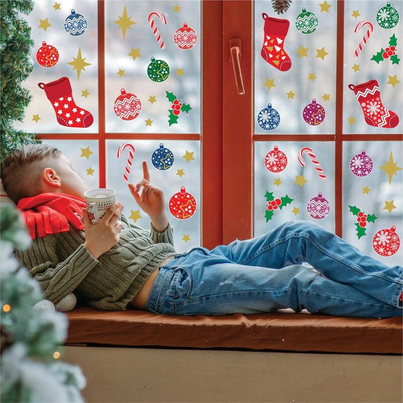 WALPLUS Merry Christmas Window Clings Window Decoration Double Sided Reusable Removable Electrostatics PVC