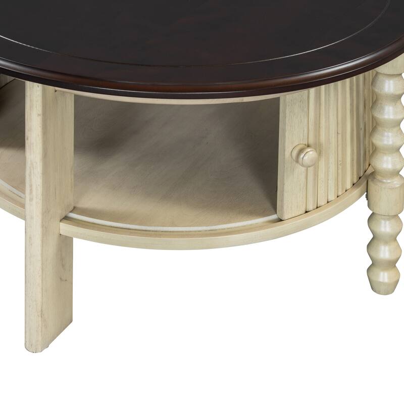 Vintage Round Coffee Table with Storage