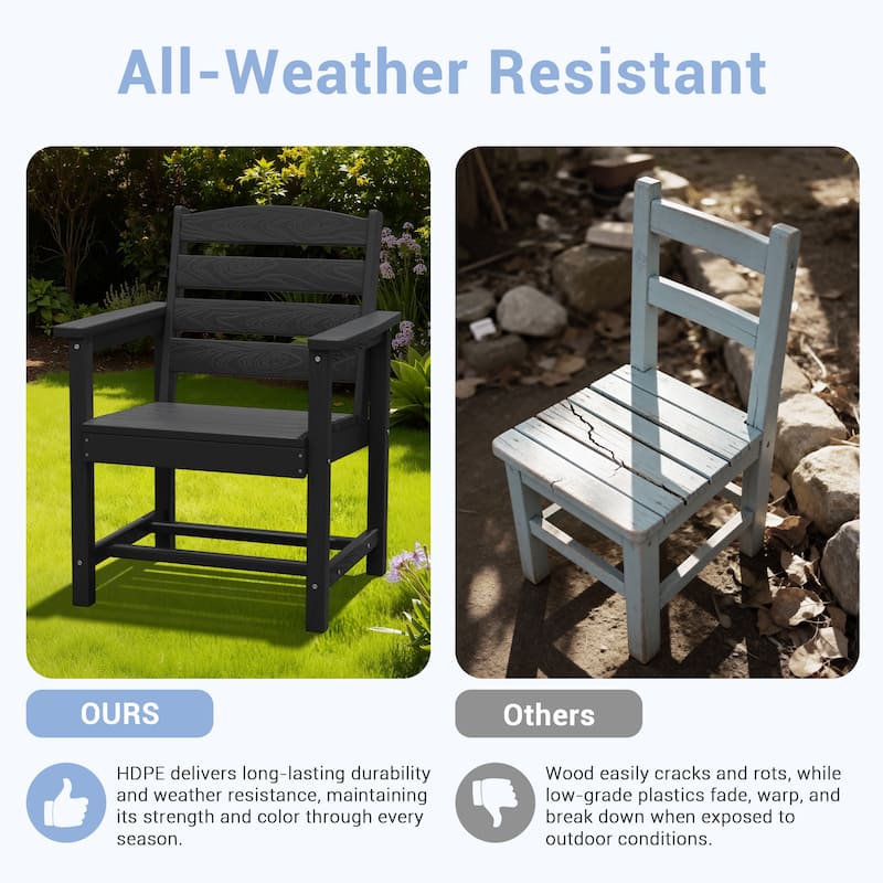 6-Piece HDPE Outdoor Dining Table Sets with Umbrella Hole - 1-Table 4-Chairs-1-Bench