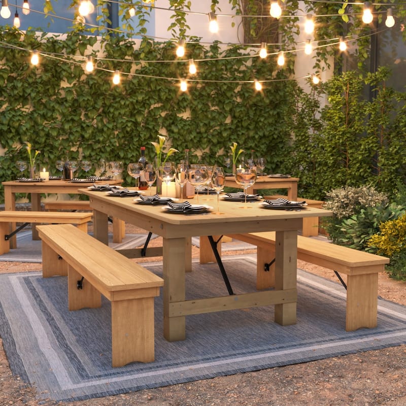 8' x 40" Rectangular Antique Rustic Solid Pine Folding Farm Table - 96"D x 40"W x 30"H