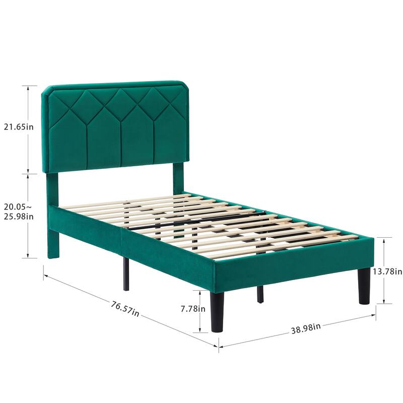 2 Pack Twin Size Kids Bed Frame Height Adjustable Diamond Pattern Upholstered Headboard Bed Twin Size Bed Set of 2