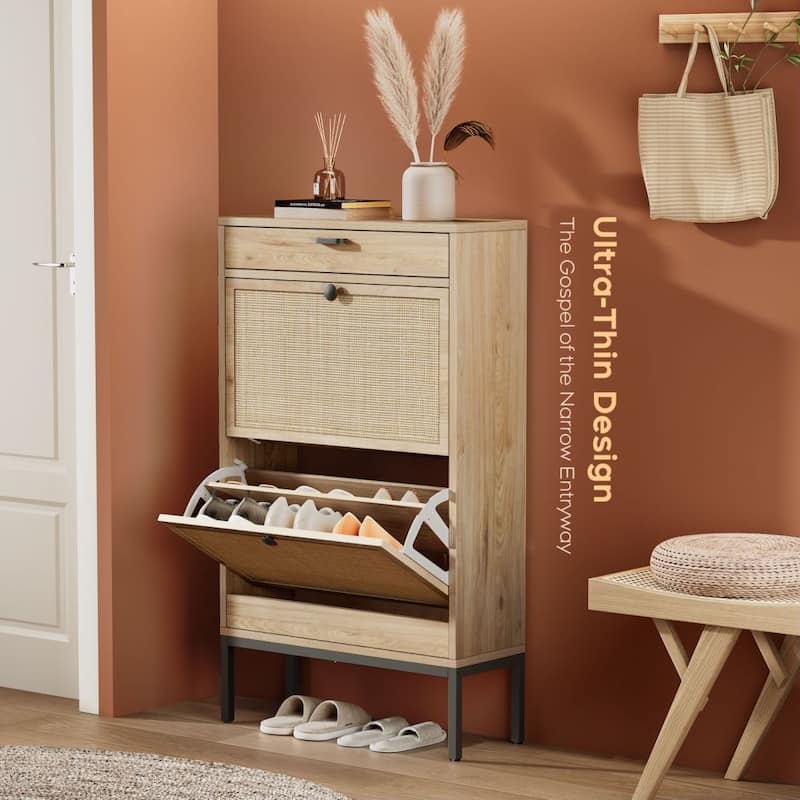 Boho Natural Rattan Shoe Storage Cabinet