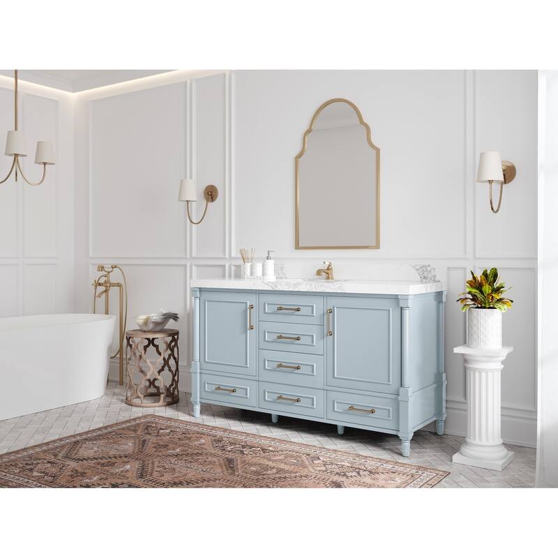 Willow Collections 60 in. W x 22 in. D Reeded Aberdeen Double Bowl Sink Bathroom Vanity with Countertop