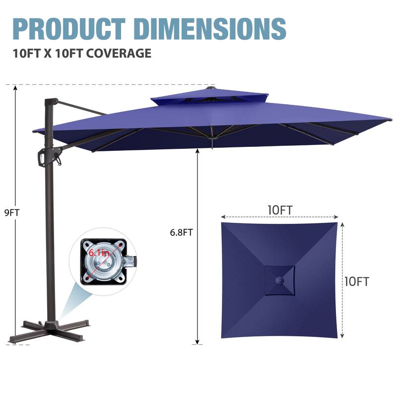 VredHom 10 X 10 ft Square Patio Cantilever-Offset Umbrella