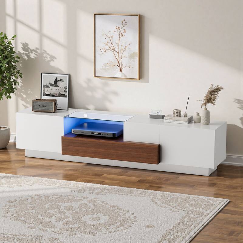 Meyreso 70.8" High Gloss TV Stand with LED Lights and Storage Drawers - 70 inches