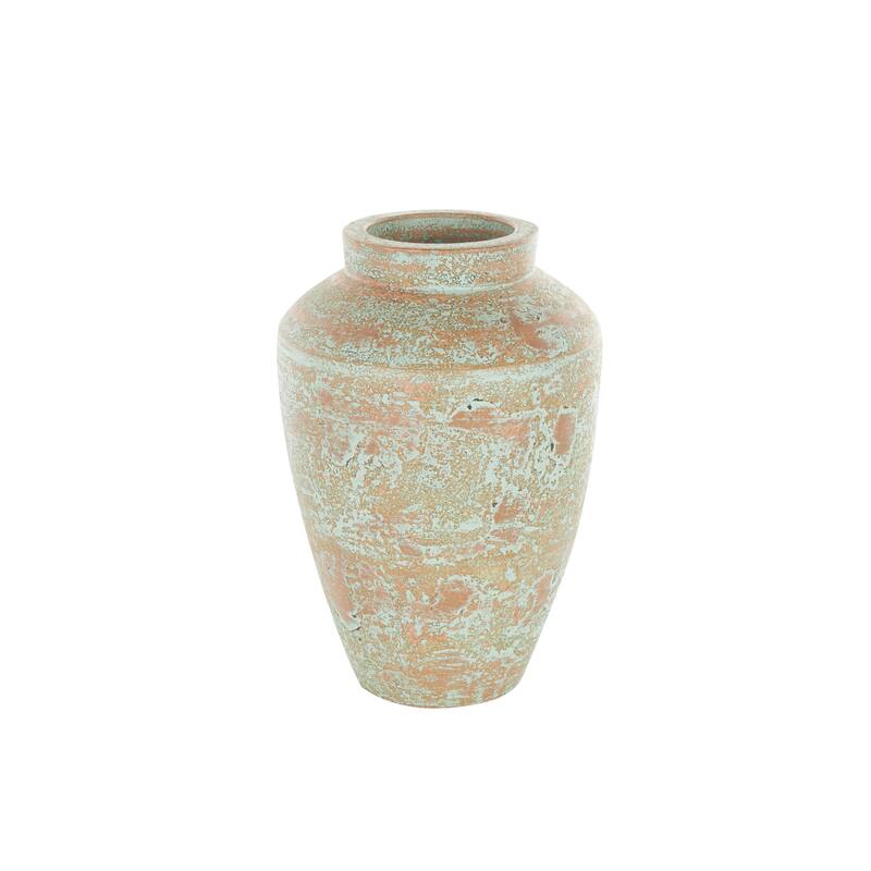 Brown Ceramic Antique Style Textured Patina Decorative Vase