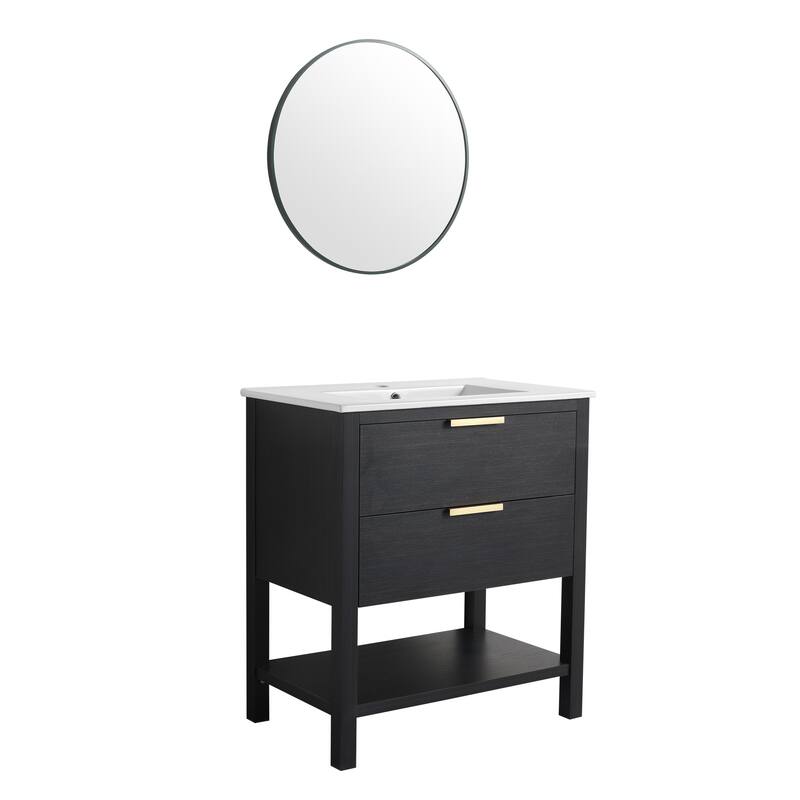 30" Bathroom Vanity Cabinet, Freestanding with 2 Drawers, Scratch & Water-Resistant Melamine, Plywood Base, No Basin