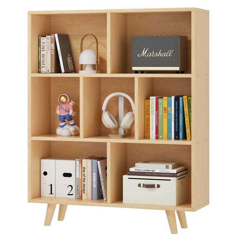 7 Cube Bookshelf, 3 Tier Storage Bookcase with Legs