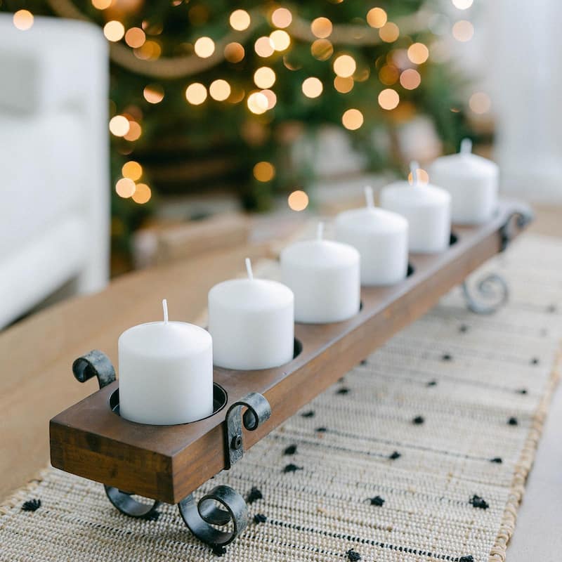 6 Slots Wooden With Metal Legs Tealight Candle Holder