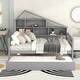 preview thumbnail 3 of 11, Roof Design Storage Platform Bed Full Size Daybed with Trundle Bed and Open Storage Shelves, Pine Wood Frame Sofa Bed, Gray