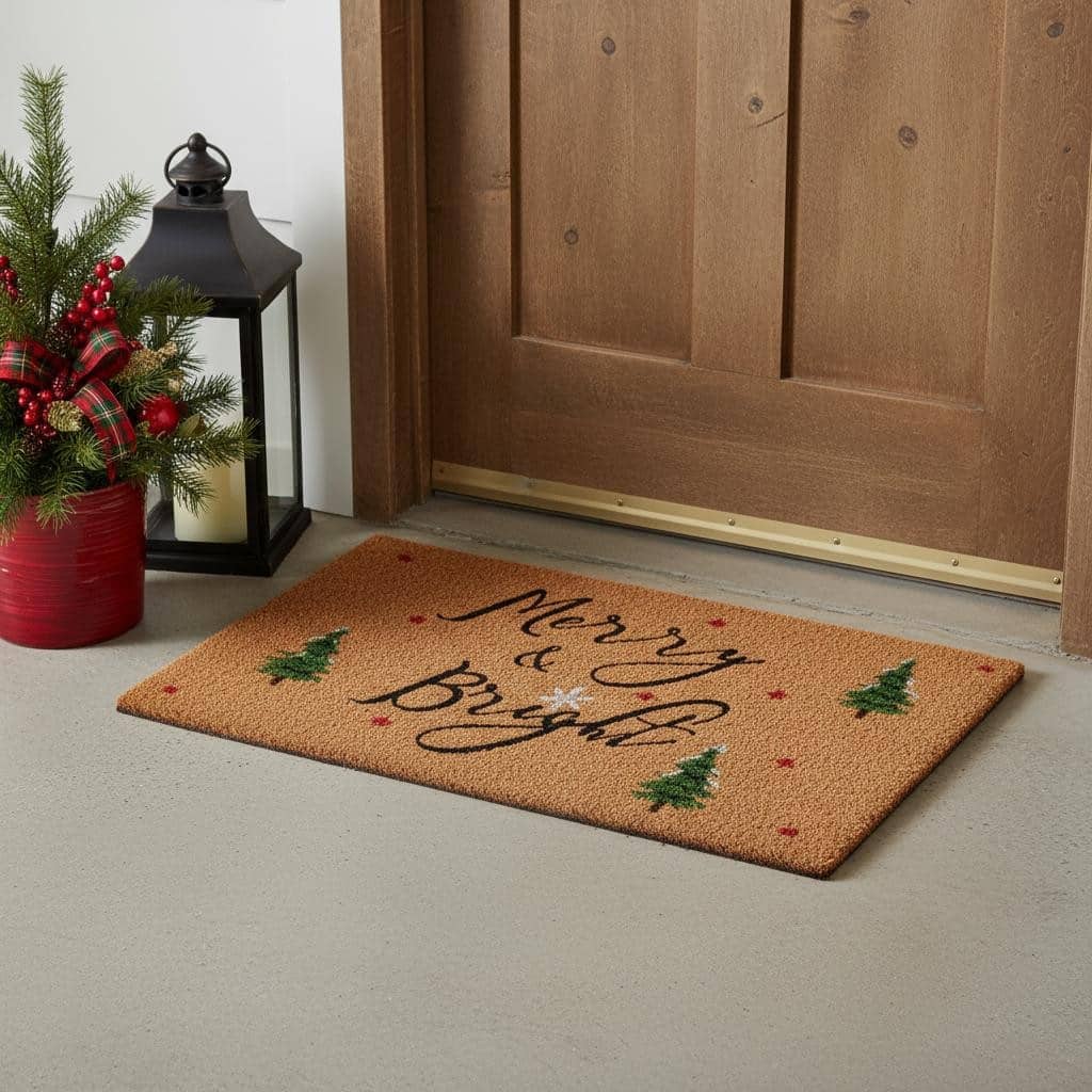 HomeRoots 24" X 36" Brown Black And Green Christmas Merry and Bright Outdoor Coir Door Mat - 24.00' X '36.00