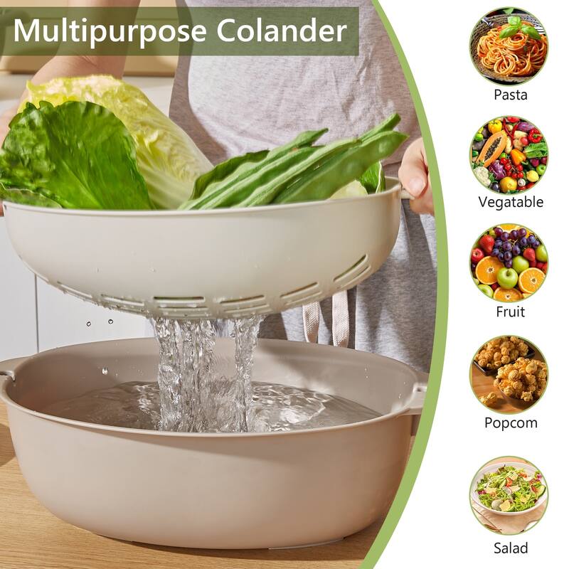 Javlergo Double Layer Oval Colander with Rotatable Design BPA Free PP Material Dishwasher Safe for Indoor Outdoor Use Barbecue