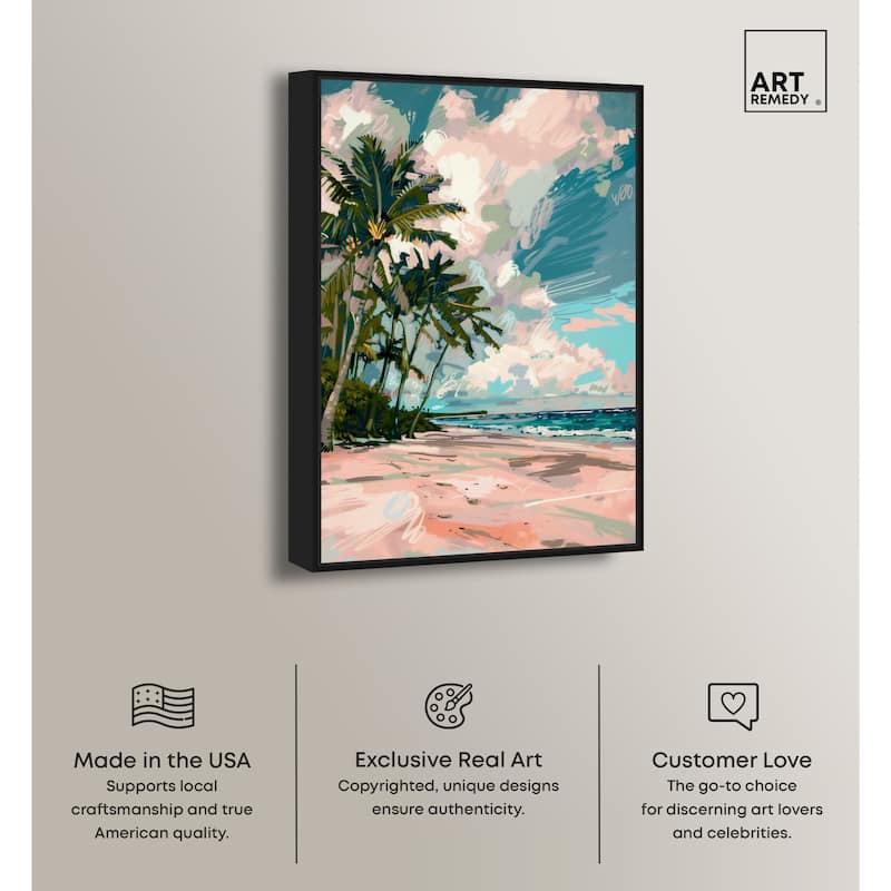 Art Remedy Palms Under The Sun Framed Colorful Coastal 1 Piece Canvas Wall Art