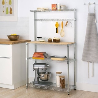 Gizoon Home Kitchen Baker's Rack with Spacious Storage, 5 Tier Versatile  Microwave Stand Shelf with Basket & Side Hooks,Free Standing, Sturdy