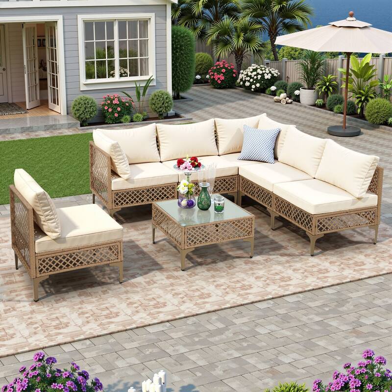 7 Pieces Outdoor Conversation Sets Patio Sectional Furniture Set--Clearance