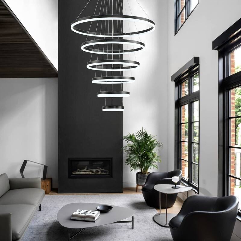 Modern Led Chandelier 6 Rings Chandelier round Chandelier high ceiling - 31.5in*23.6in*19.7in*15.7in*11.8in*7.9in