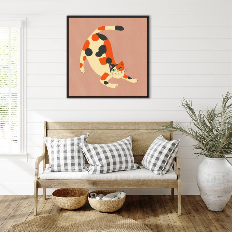 Playful Calico Cat by Little Dean Framed Canvas Wall Art