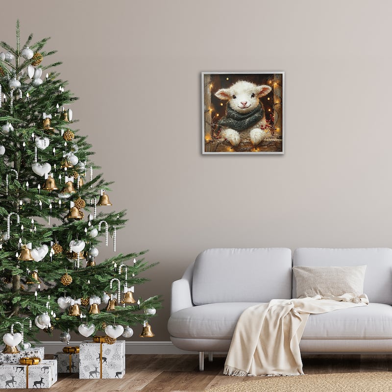 Stupell Festive Lamb with Holiday Lights Framed Giclee Art Design By Riley B